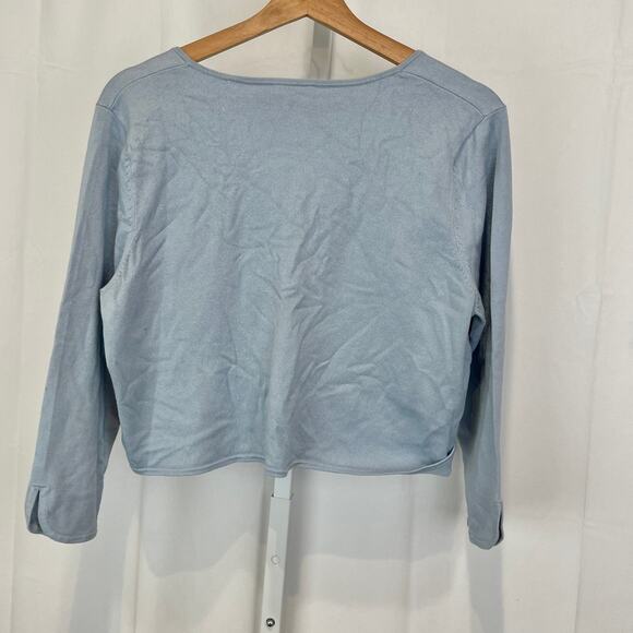NWT ANN TAYLOR Cropped Cardigan Sweater 3/4 Sleeve Jewel Close Blue Silk XL - Picture 2 of 8